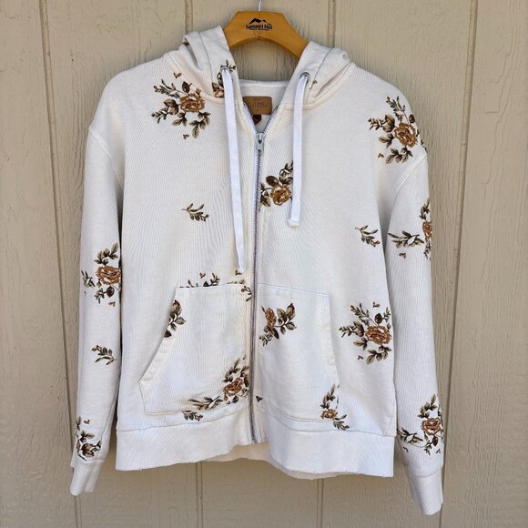 DRIFTWOOD Tops - Driftwood Teddy Full Zip Hoodie Women's Medium White Floral Embroidered Western